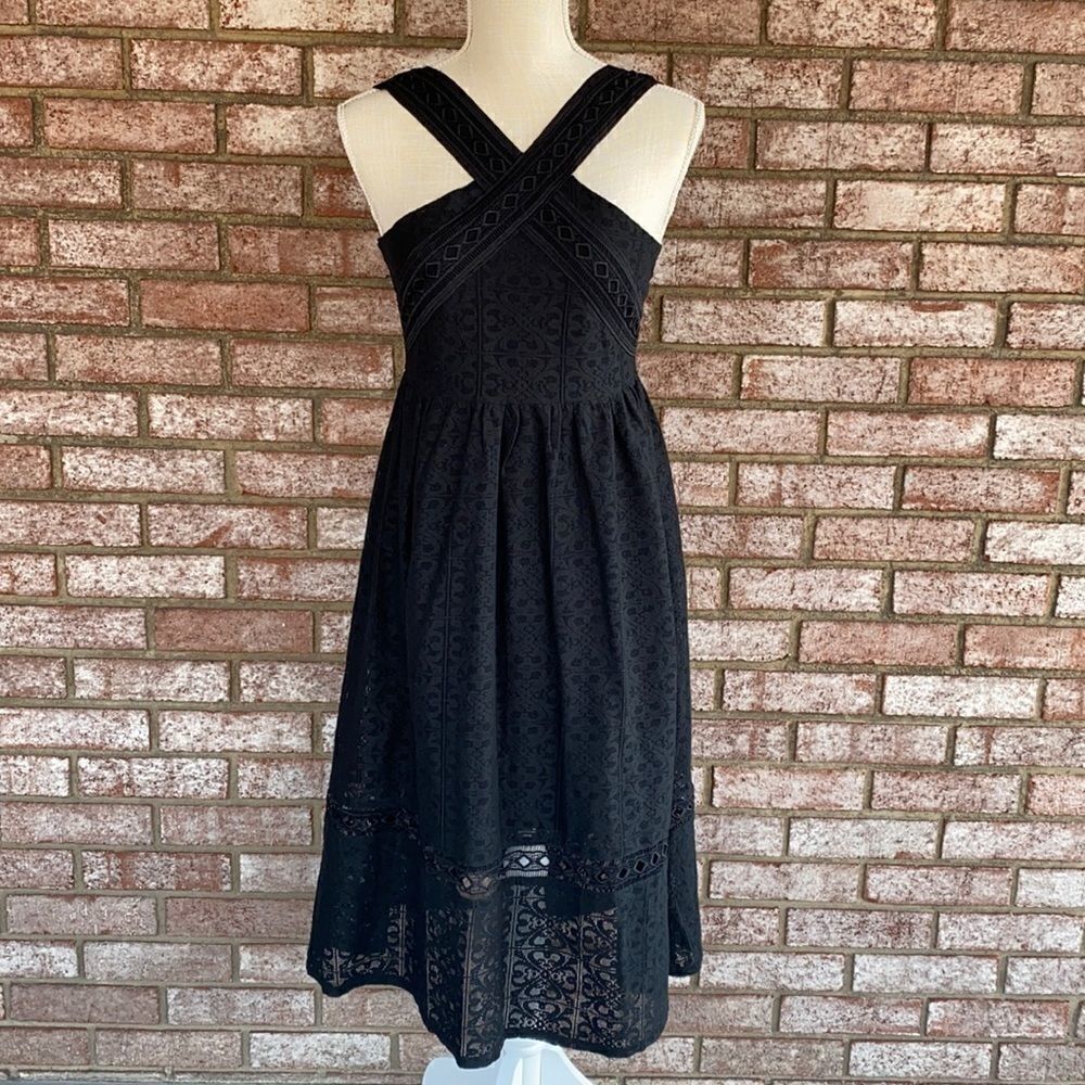 JOA Los Angeles Crochet Lace Black Halter Dress -S